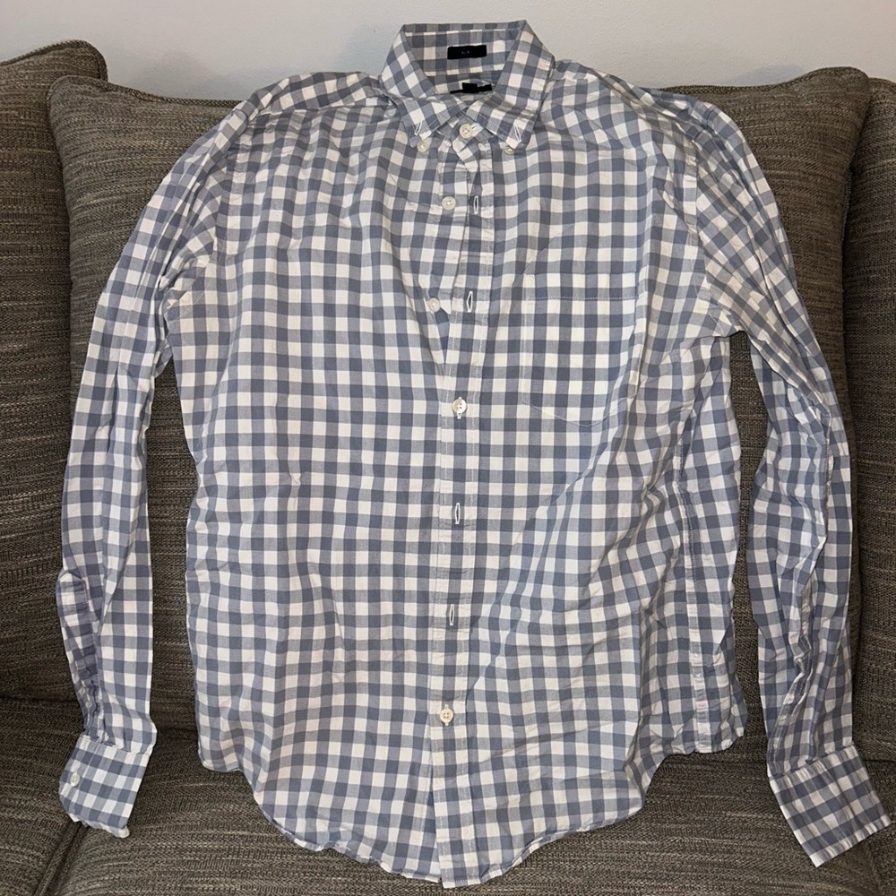 J. Crew Gray and White Plaid Button Down Shirt
